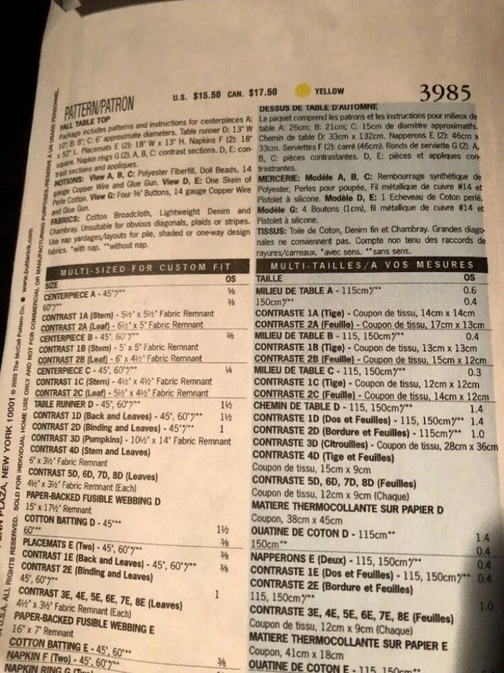 Butterick 3985 Pattern Autumn Fall Table Topper Set Pumpkin Runner Napkin Uncut - Picture 3 of 5